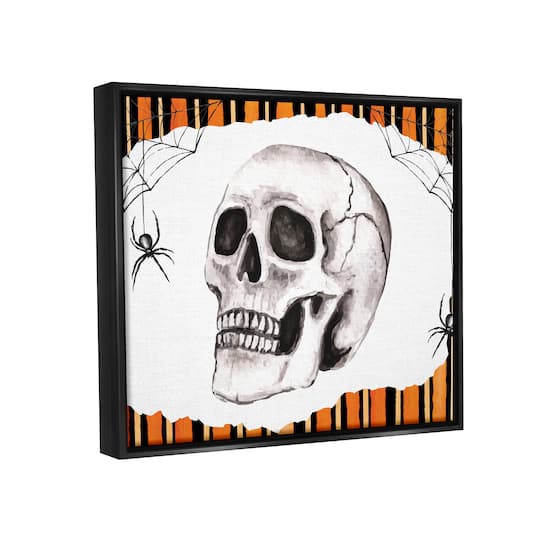 Stupell Industries Orange & Black Striped Skull Framed Floater Canvas Wall Art